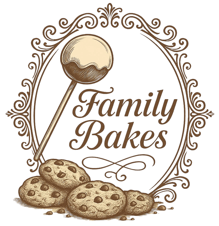 Kay's Family Bakes logo with a vintage cookie and cake-pop illustration.